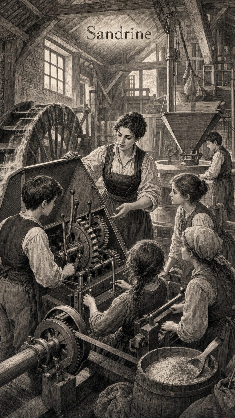 Illustration gravée du prénom Sandrine