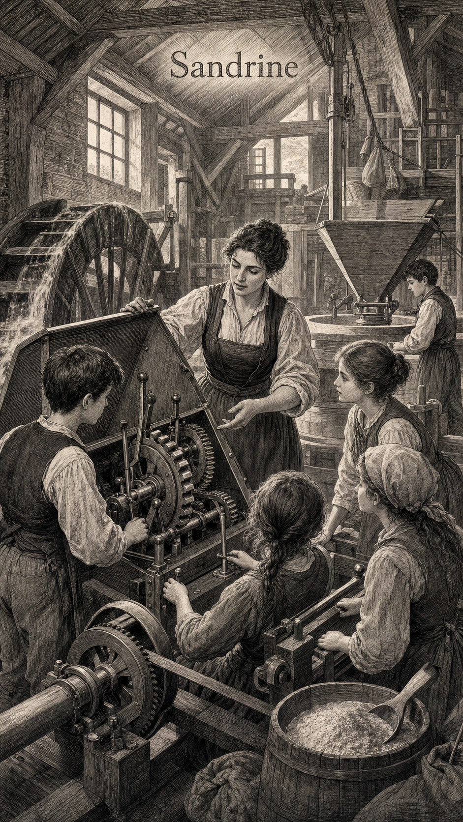 Illustration gravée du prénom Sandrine