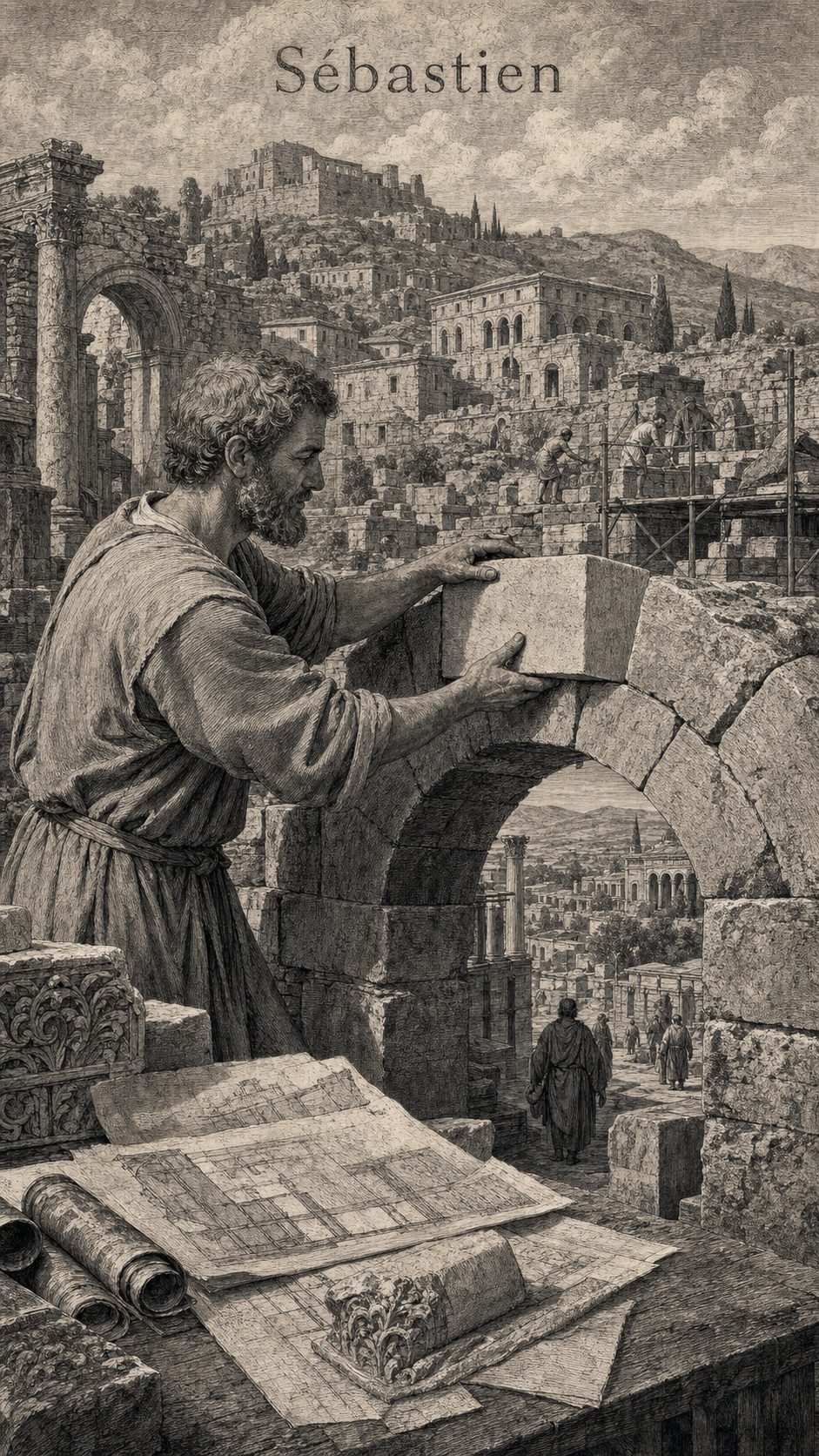 Illustration gravée du prénom Sébastien