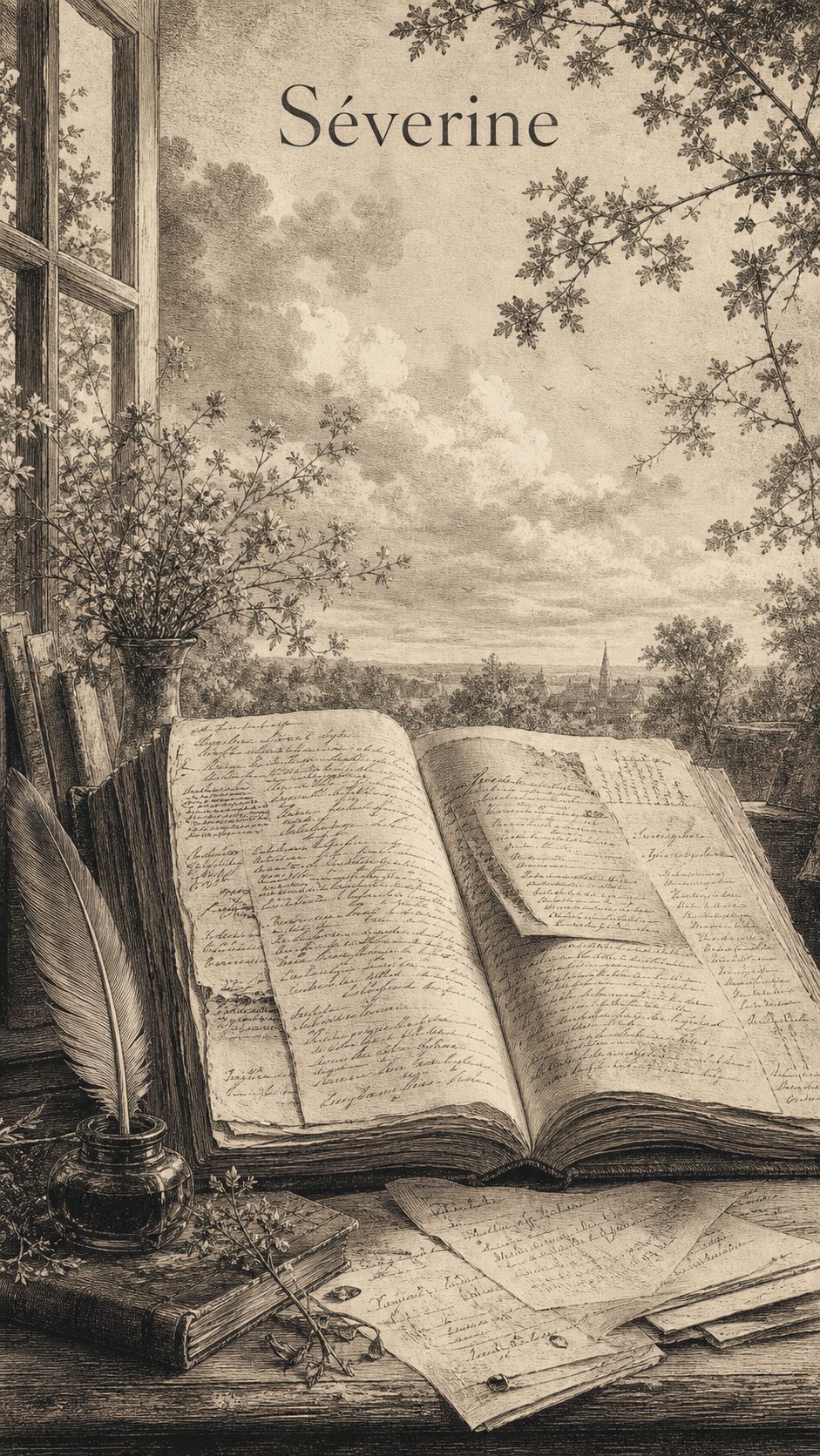 Illustration gravée du prénom Séverine