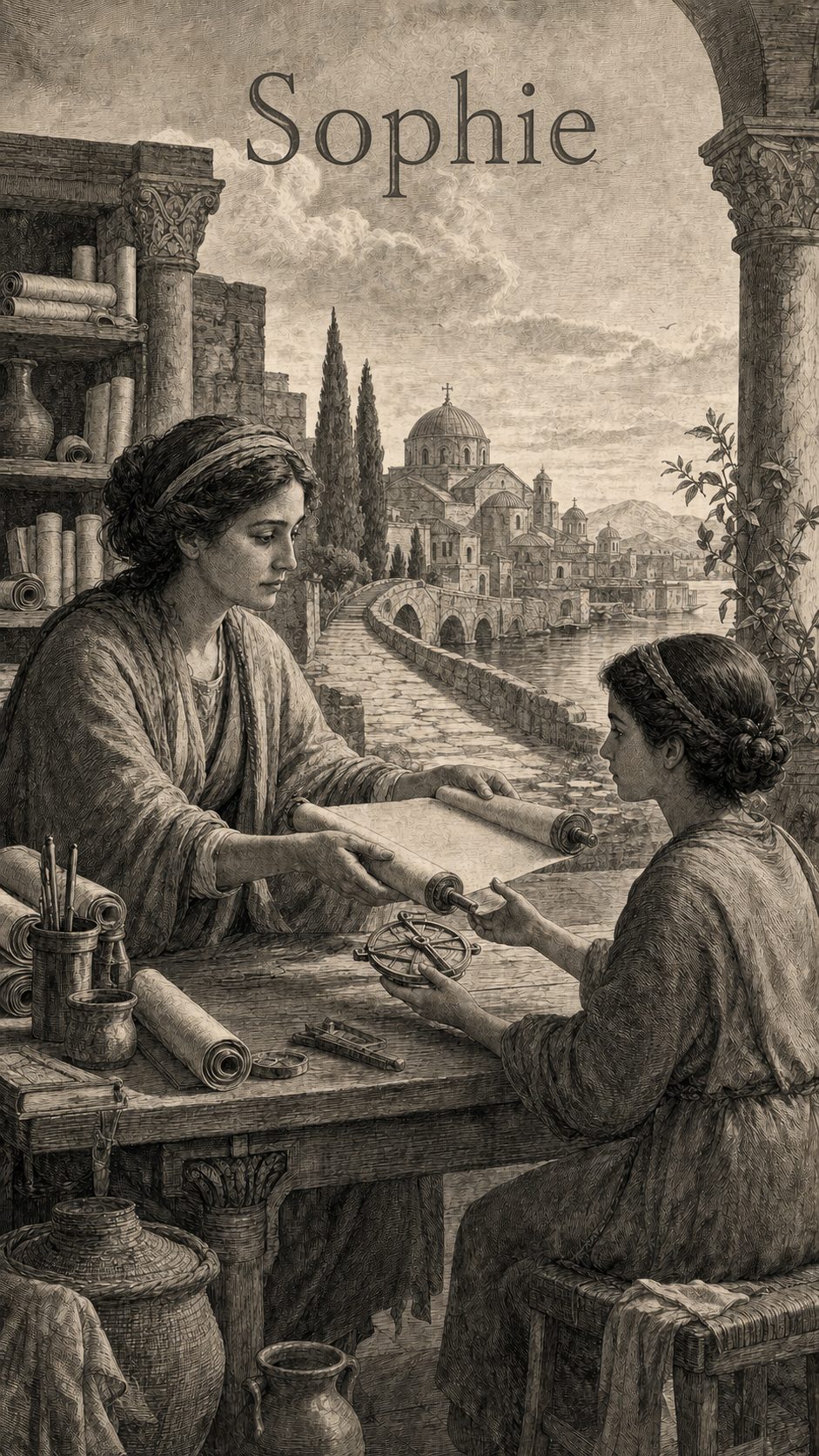 Illustration gravée du prénom Sophie