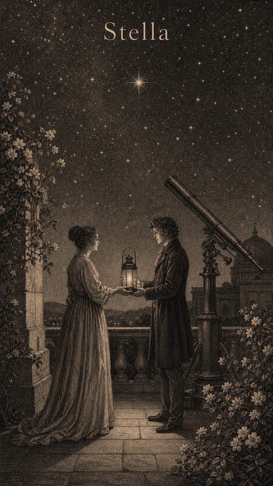 Illustration gravée du prénom Stella