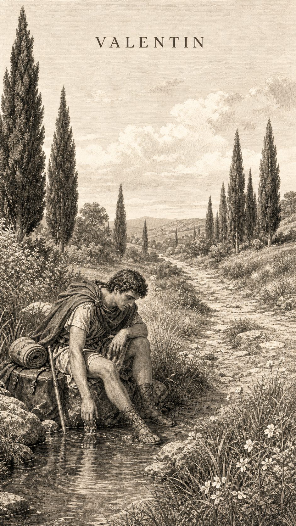 Illustration gravée du prénom Valentin