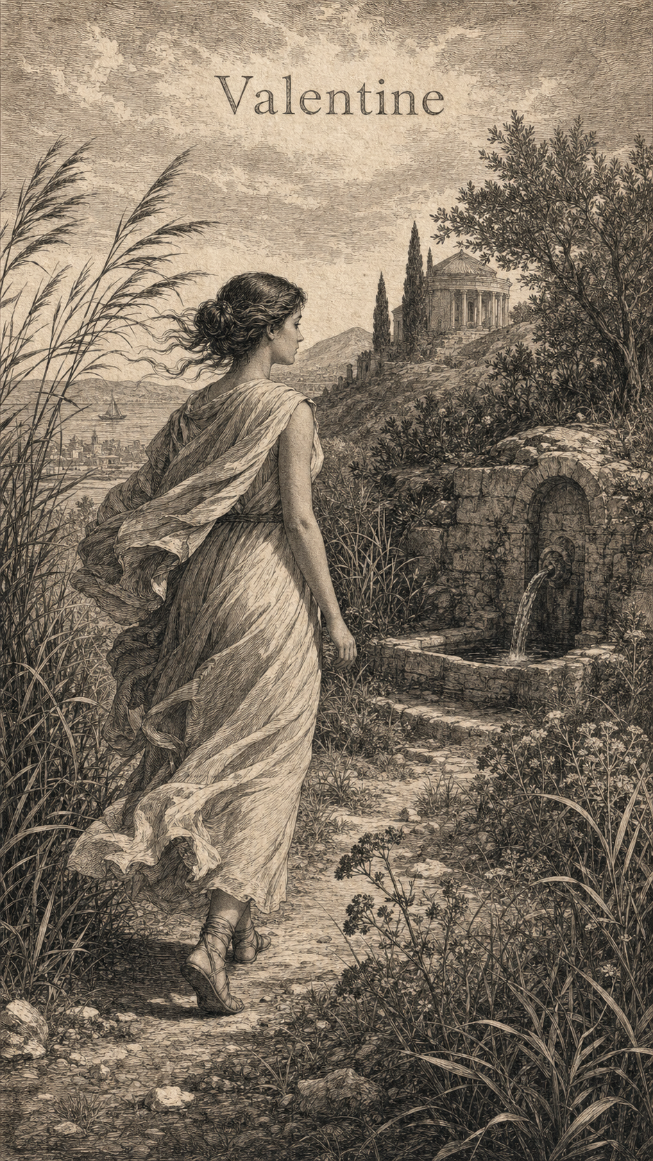 Illustration gravée du prénom Valentine
