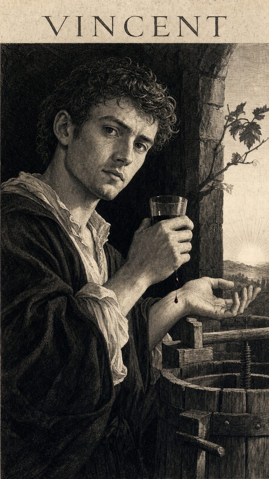 Illustration gravée du prénom Vincent