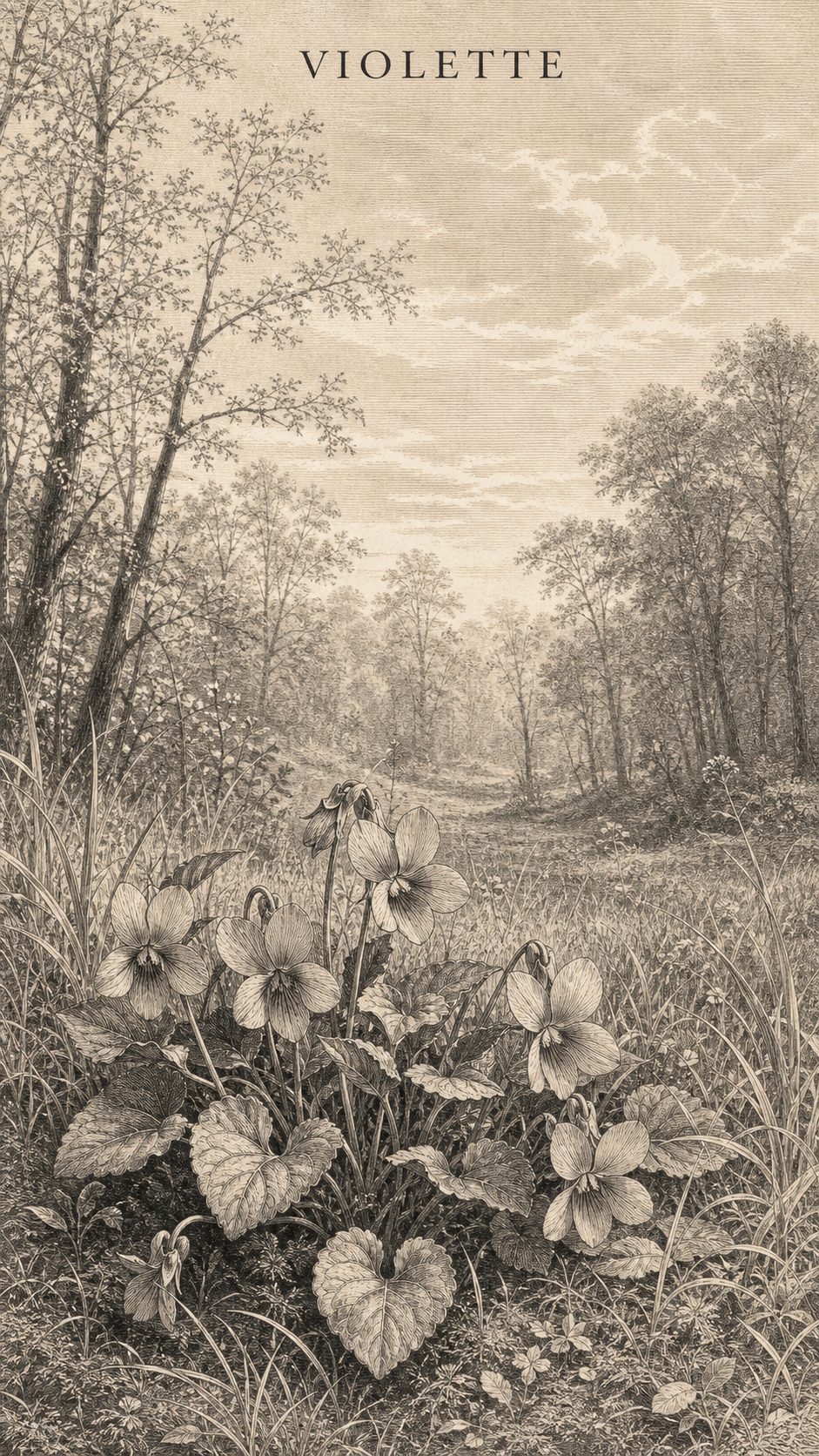 Illustration gravée du prénom Violette