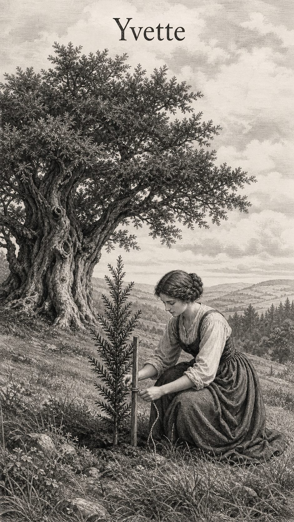 Illustration gravée du prénom Yvette